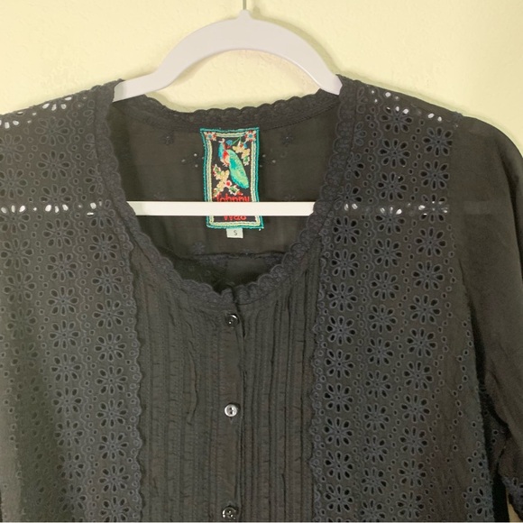 Johnny Was Womens black floral eyelet 3/4 sleeve button front Blouse S - Picture 5 of 8